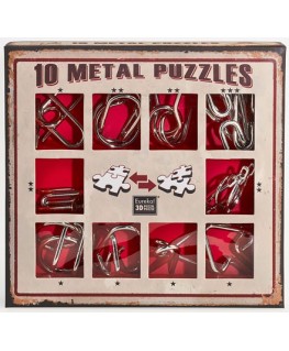 10 Metal Puzzles Set Red Gift box
