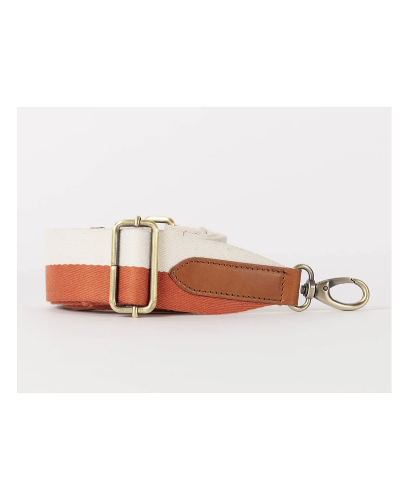 Striped Webbing Strap - Copper & White / Cognac Classic Leather - O my bag