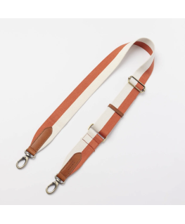 Striped Webbing Strap - Copper & White / Cognac Classic Leather - O my bag