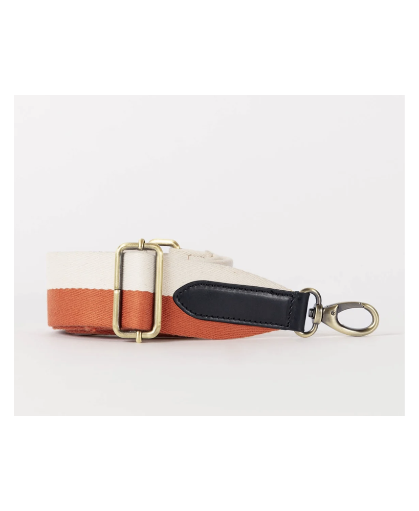 Striped Webbing Strap - Copper & White / Black Classic Leather - O my bag