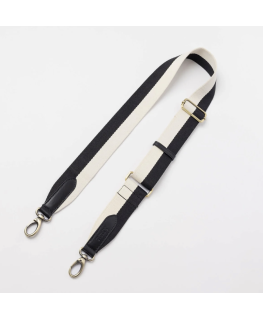 Striped Webbing Strap - Black & White / Black Classic Leather - O my bag