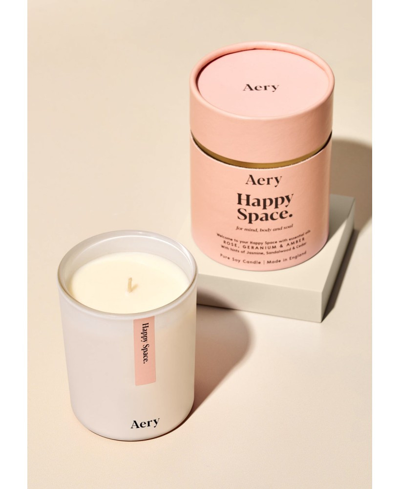 Happy Space Scented Candle - Rose Geranium and Amber - Aery