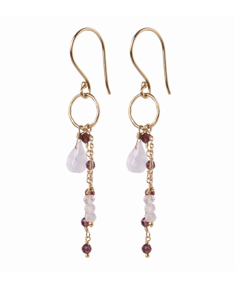 Pleased Rose Quartz Garnet Gold Plated Earrings - A Beautiful Story