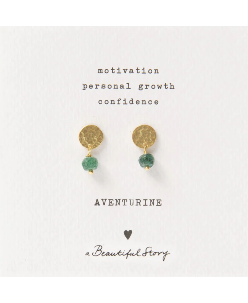 Mini Coin Aventurine Gold Earrings - A Beautiful Story