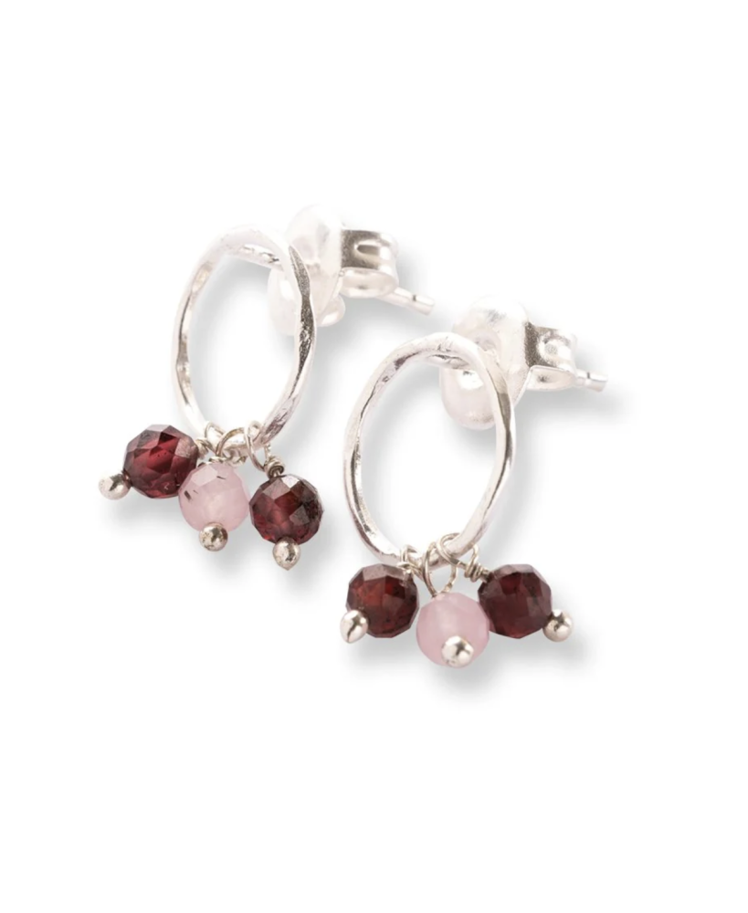 Genuine Garnet Rose Quartz Silver Earrings - A Beautiful Story